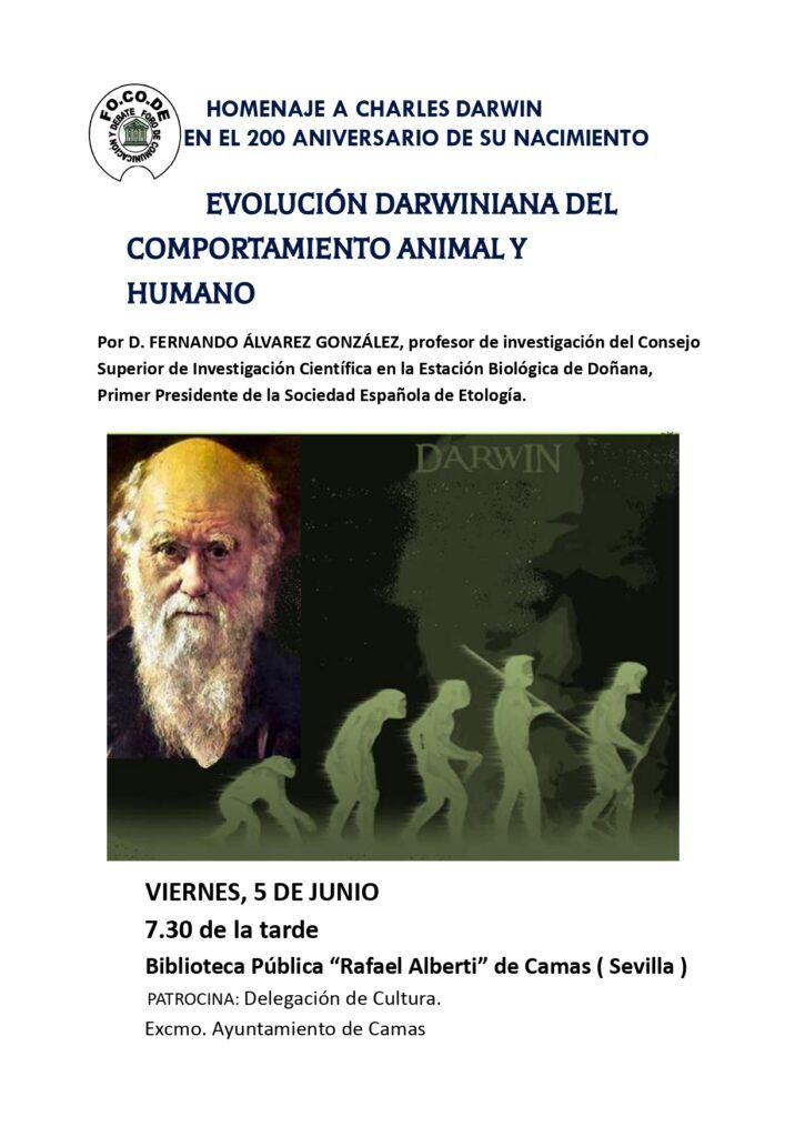 Cartel Evolución darwiniana del comportamiento animal y humano. Homenaje a Charles Darwin, en el bicentenario de su nacimiento