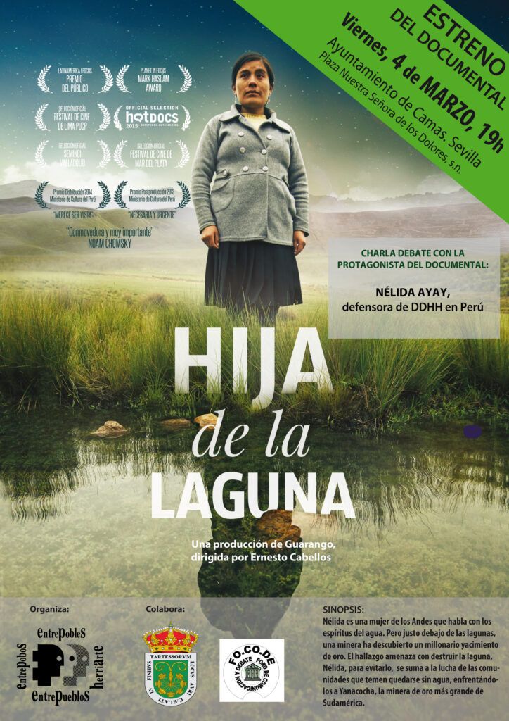 Cartel Estreno del documental Hija de la Laguna y Charla debate con Nélida Ayay