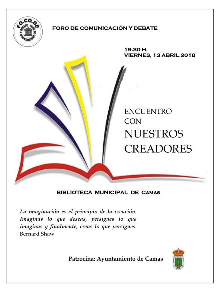 Cartel Mesa Redonda con nuestros creadores, en torno al Día Del Libro. 13 abril 2018