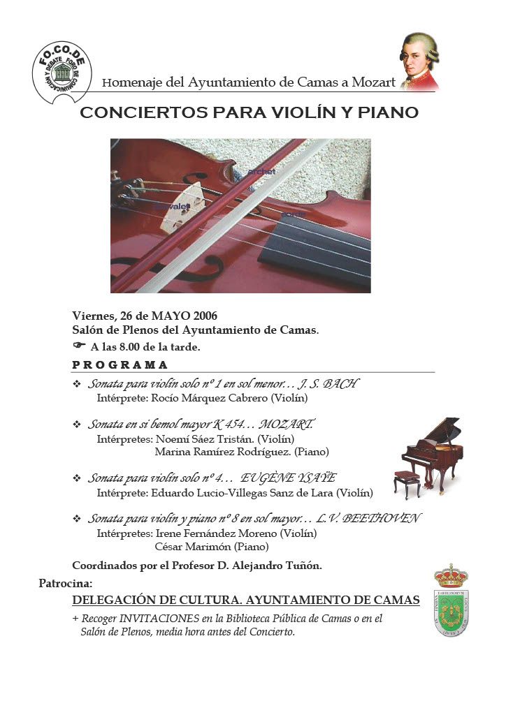 Cartel Concierto de violines en directo.