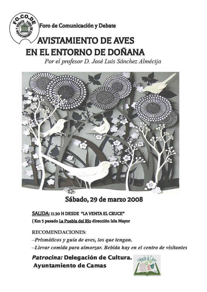 Cartel Avistamiento de aves y paisaje en el entorno de Doñana. 29 marzo 2008