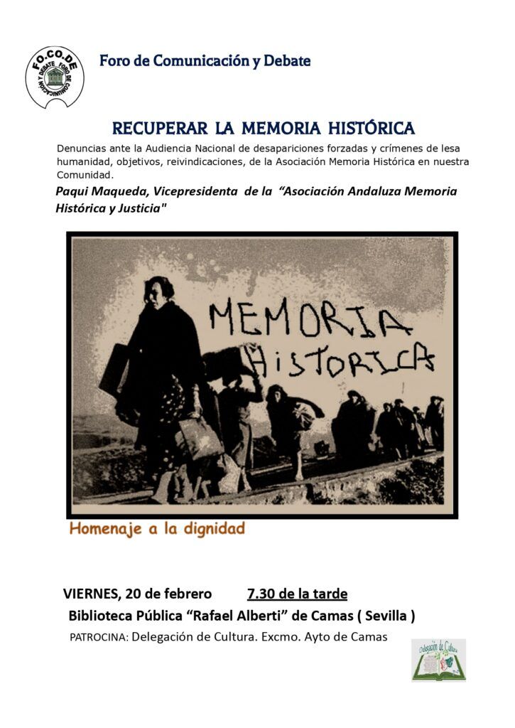 Cartel Recuperar la memoria histórica. Homenaje a la dignidad. 20 febrero